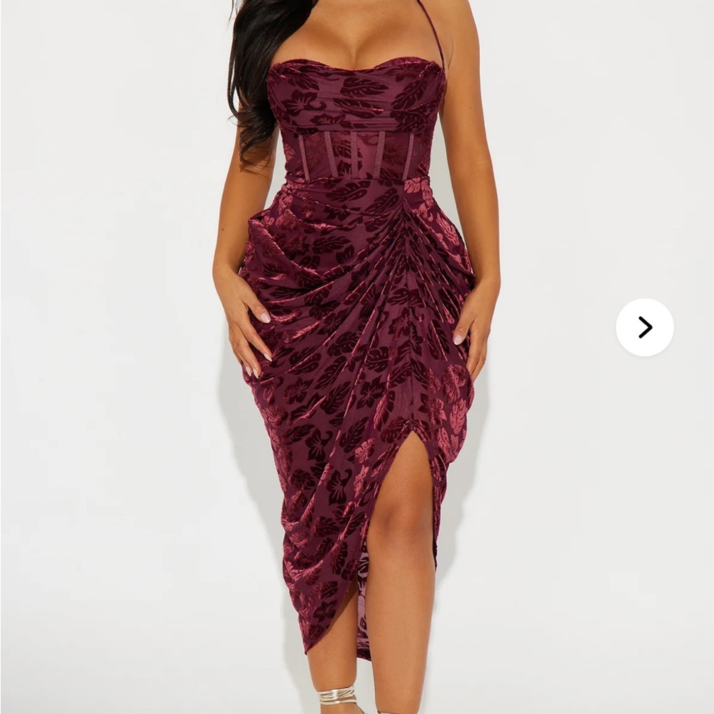 Fashion Nova Burgundy Asymmetrical Dress